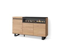 Buffet, Bahut, Enfilade, 150x35x87cm, Meuble de Séjour, 1feu électrique, couleur Chêne et noir, RF2523