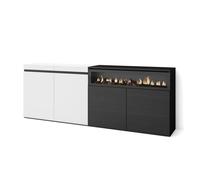Buffet, Bahut, Enfilade, 200x35x75cm, 4 Portes, 1feu électrique led, Blanc et noir, RF2405