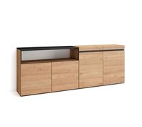 Buffet, Bahut, Enfilade, 200x35x75cm, 4 Portes, Chêne et noir, RF2308