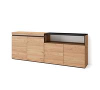 Buffet, Bahut, Enfilade, 200x35x75cm, 4 Portes, Chêne et noir, RF2316