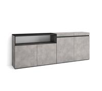 Buffet, Bahut, Enfilade, 200x35x75cm, 4 Portes, Ciment, RF2367