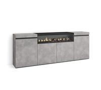 Buffet, Bahut, Enfilade, 200x35x75cm, Meuble de Séjour, 1feu électrique, Ciment, RF2286