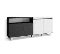 Buffet, Bahut, Enfilade, 200x35x87cm, 4 Portes, Blanc et noir, RF2400