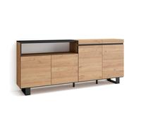 Buffet, Bahut, Enfilade, 200x35x87cm, 4 Portes, Chêne et noir, RF2309