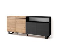 Buffet, Bahut, Enfilade, 200x35x87cm, 4 Portes, Chêne et noir, RF2380