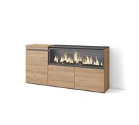 Buffet, Bahut, Enfilade, 3 Portes, 158x35x75cm, 1feu électrique XXL, Beige, RF3291