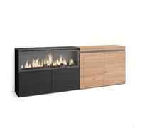 Buffet, Bahut, Enfilade, 4 Portes, 208x35x75cm, 1feu électrique XXL, Beige et noir, RF3219