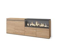 Buffet, Bahut, Enfilade, 4 Portes, 208x35x75cm, 1feu électrique XXL, Beige, RF3227