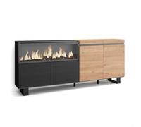 Buffet, Bahut, Enfilade, 4 Portes, 208x35x75cm, 1feu électrique XXL, couleur Beige et noir, RF3222