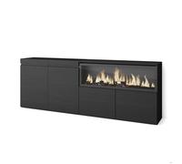 Buffet, Bahut, Enfilade, 4 Portes, 208x35x75cm, 1feu électrique XXL, Noir, RF3215