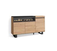 Buffet, Bahut, Enfilade, Meuble de Séjour, 150x35x87cm, 1feu électrique, Chêne et noir, RF2519