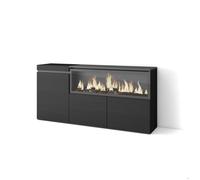 Buffet, Bahut, Enfilade, Meuble de Séjour, 158x35x75cm, 1feu électrique XXL, Noir, RF3283