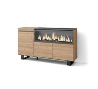 Buffet, Bahut, Enfilade, Meuble de Séjour, 158x35x87, pour salon, 1feu électrique XXL, couleur Beige, RF3293