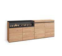 Buffet, Bahut, Enfilade, Meuble de Séjour, 200x35x75cm, 1feu électrique, Chêne et noir, RF2310