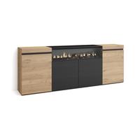 Buffet, Bahut, Enfilade, Meuble de Séjour, 200x35x75cm, 1feu électrique, couleur Chêne et noir, RF2290