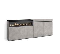 Buffet, Bahut, Enfilade, Meuble de Séjour, 200x35x75cm, 1feu électrique, Gris Ciment, RF2369