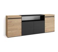 Buffet, Bahut, Enfilade, Meuble de Séjour, 200x35x75cm, Chêne et noir, RF2288