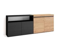 Buffet, Bahut, Enfilade, Meuble de Séjour, 200x35x75cm, couleur Chêne et noir, RF2375