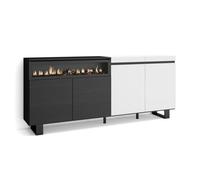 Buffet, Bahut, Enfilade, Meuble de Séjour, 200x35x87cm, 1feu électrique, Blanc et noir, RF2394