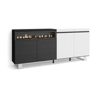 Buffet, Bahut, Enfilade, Meuble de Séjour, 200x35x87cm, 1feu électrique, Blanc et noir, RF2402