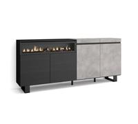 Buffet, Bahut, Enfilade, Meuble de Séjour, 200x35x87cm, 1feu électrique, Ciment, RF2410