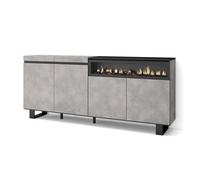 Buffet, Bahut, Enfilade, Meuble de Séjour, 200x35x87cm, 1feu électrique, couleur Ciment, RF2374