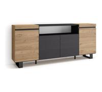 Buffet, Bahut, Enfilade, Meuble de Séjour, 200x35x87cm, Meuble de séjour, couleur Chêne et noir, RF2289