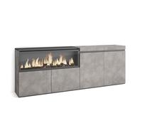 Buffet, Bahut, Enfilade, Meuble de Séjour, 208x35x75cm, 1feu électrique XXL, Ciment, RF3231