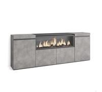 Buffet, Bahut, Enfilade, Meuble de Séjour, 208x35x75cm, 1feu électrique XXL, Ciment, RF3232
