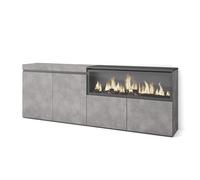 Buffet, Bahut, Enfilade, Meuble de Séjour, 208x35x75cm, 1feu électrique XXL, Ciment, RF3233
