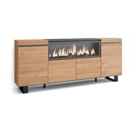 Buffet, Bahut, Enfilade, Meuble de Séjour, 208x35x87, 1feu électrique XXL, couleur Beige, RF3229