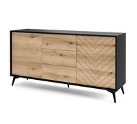 Komodee Jasper KSZ154 - Buffet, chêne Evoke/Noir, Largeur 154 cm, Hauteur 77 cm, Profondeur 39 cm