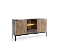 Buffet, Bahut Laval K154 - Noir, chene Wotan avec lamelles, 154 x 83 x 39 cm