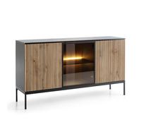 Komodee Laval K154 - Buffet, chêne Wotan/Noir avec lamelles, Largeur 154 cm, Hauteur 83 cm, Profondeur 39 cm