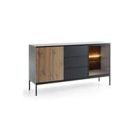 Komodee Laval KSZ154 - Buffet, chêne wotan/Noir avec lamelles, Largeur 154 cm, Hauteur 83 cm, Profondeur 39 cm