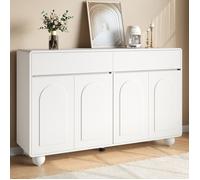 Buffet bahut - URBANLUXE - 140x38x89 cm - 4 portes & 2 tiroirs - Blanc - Scandinave / Moderne