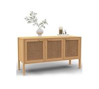 IDMarket - Buffet Bas 110 cm EDHEN 3 Portes Bois et cannage
