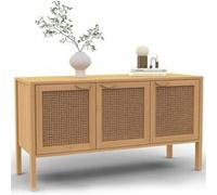 IDMarket - Buffet Bas 110 cm EDHEN 3 Portes Bois et cannage