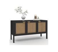 IDMarket – Buffet bas EDHEN 3 portes 110 cm bois noir et cannage
