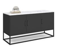 IDMarket - Buffet Bas 113 cm Alaska 3 Portes Noir Plateau Effet marbre Blanc
