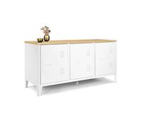 IDMarket - Buffet bas Ester 113 cm 3 portes métal blanc plateau bois design industriel