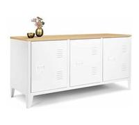 IDMarket - Buffet bas Ester 113 cm 3 portes métal blanc plateau bois design industriel