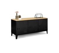 IDMarket – Buffet bas Ester 113 cm – 3 portes métal noir, plateau bois design industriel