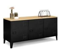 IDMarket - Buffet Bas 113 cm Ester 3 Portes métal Noir Plateau Bois Design Industriel