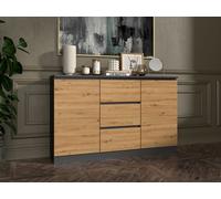 Buffet bas 120 cm - 3 Tiroirs et 2 Portes - Meuble de rangement buffet salon salle à manger - 120x40x75 cm - Gris et Chêne