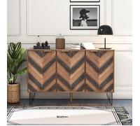 Buffet bas 120x38x76.5cm - 3 portes - Bois aspect bois - Poignées dorées