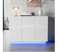 Buffet bas 120x40x75cm - TKOPY - Bahut avec LED et 3 portes - Buffet cuisine moderne avec espace de rangement - Blanc