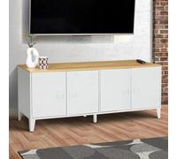 IDMarket - Buffet bas Ester 140 cm 4 portes métal blanc plateau bois design industriel