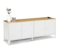 IDMarket - Buffet bas Ester 140 cm 4 portes métal blanc plateau bois design industriel