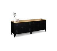 IDMarket - Buffet Bas 140 cm Ester 4 Portes métal Noir et Plateau Bois Design Industriel